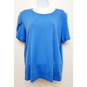 Draper's & Damon's Blue Rhinestone Bodice Round Neck Top XL Lightweight Soft